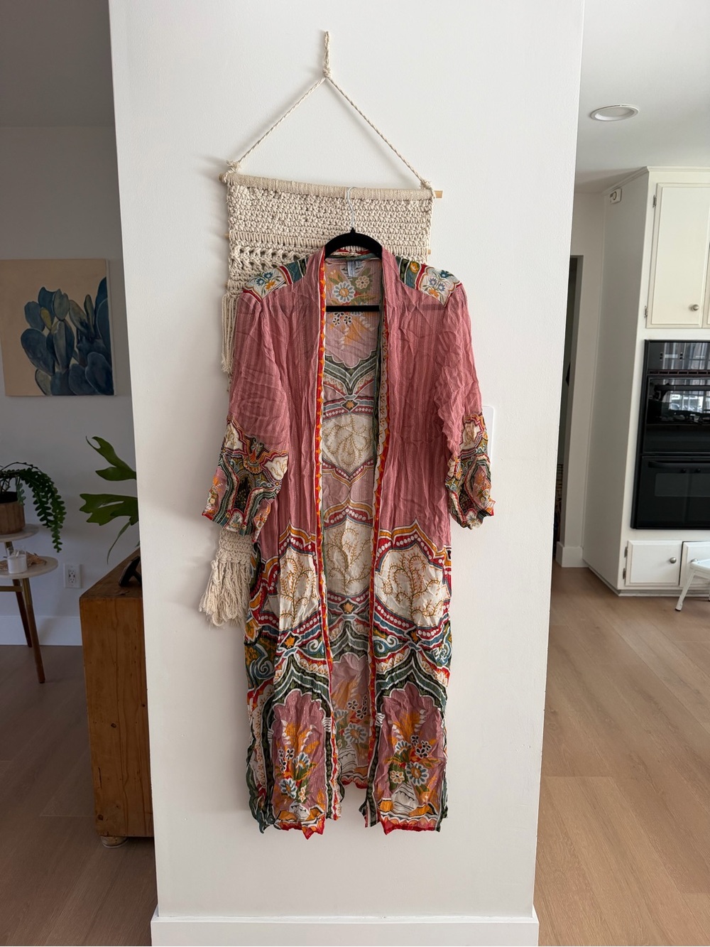 Bl-nk Evy Duster Printed Long Duster Robe with Multicolor Trim Boho - Picture 5 of 9